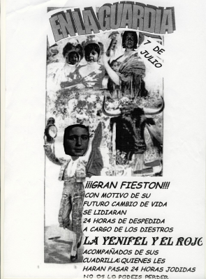 Tradicional cartel anunciador de boda en nuestro pueblo. 7 de Julio de 2007, San Fermín, de ahí lo alusivo del cartel
