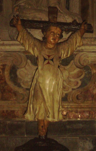 Imagen de San Cristobalito de La Guardia (Santo Niño) en la catedral de Cádiz, vestido de hábito trinitario
