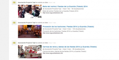 Vídeos en Canal YouTube de www.laguardiatoledo.info
Pincha en el Icono de YouTube que hay en la cabecera para ver los vídeos
Keywords: you tube