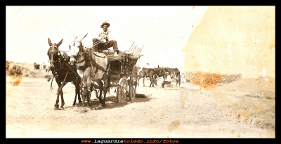 la trilla
Agosto del 1922, después de segar, sacar (traer la mies en haces en carros o galeras a la era)  llega el tiempo de la trilla.
En la foto se ve la galera preparada para cargar la mies.
El trillaor Eugenio Mora.

Keywords: segar, sacar la trilla