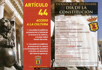 Día de la Constitución
Programa de actividades con motivo de la festividad de la Constitución
Keywords: programa constitución