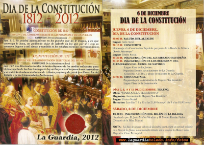 Programa de actos que se celebra con motivo de la Constitución Española 2012.
Keywords: constitucion