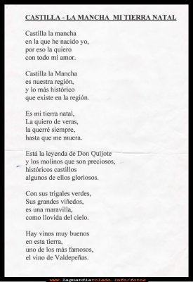 Poesia de Nati Cabiedas
Poesía de Nati Cabiedas, publicada  en el Certamen Literario del proyecto  Alegría, de la diputación de Toledo.  
Pagina 1 de 4
[img]http://www.laguardiatoledo.info/visualizador/imgs/libro_ico.gif[/img] [url=http://www.laguardiatoledo.info/visualizador/poesia/mitierranatal/][color=red][b]HOJEAR[/b][/color][/url]

Keywords: Certamen literario del proyecto alegria