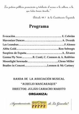 Programa de la Banda de Música de la asociación Musical Aurelio Mascaraque, para el concierto del día de la Constitución
Keywords: Banda de Música